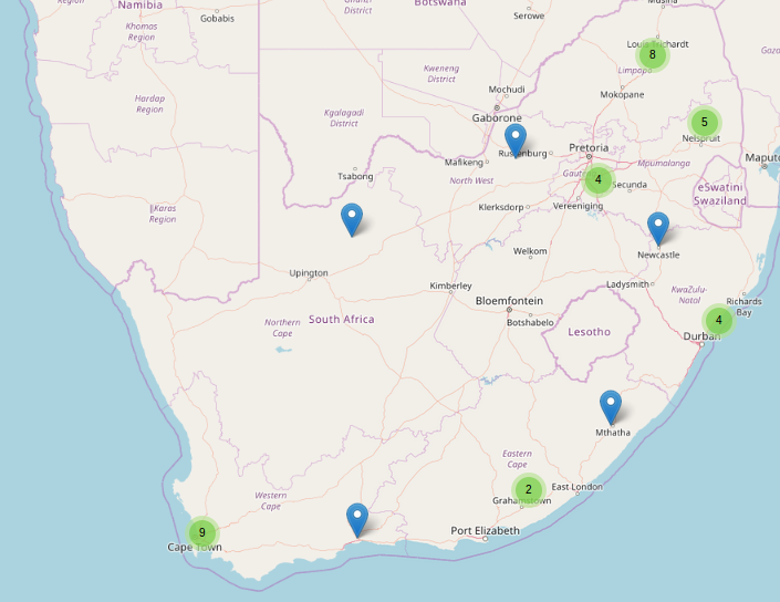 Map showing beneficiary sites